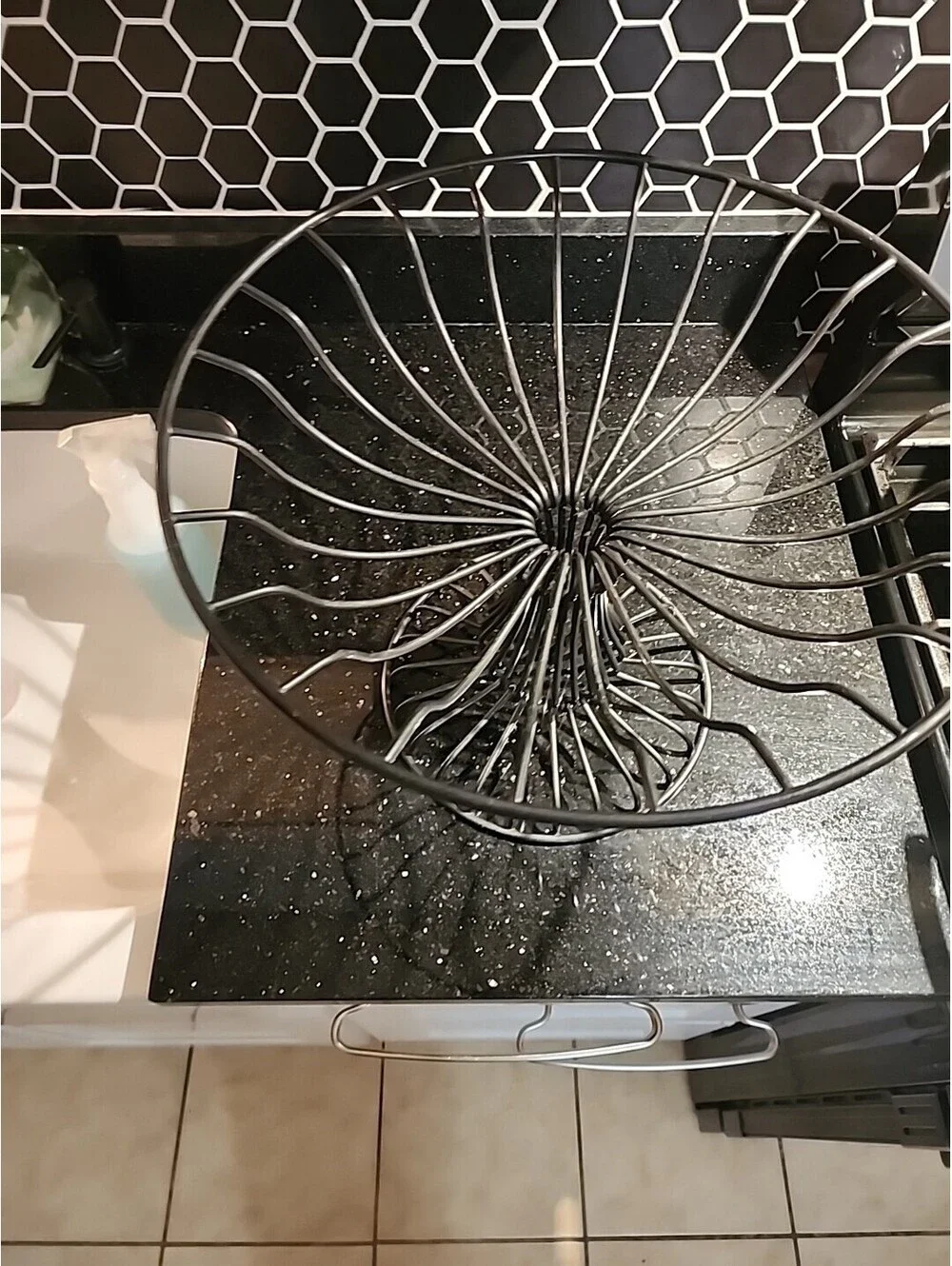 Large Ornate Footed Matte Black Metal Wire Heavy Center Piece Fruit Stand
